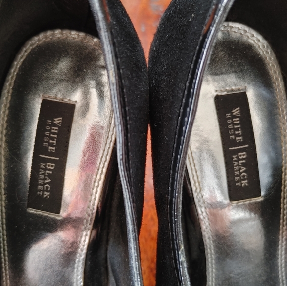 White House Black Market Black Leather Arianna Heels ~ Size 8.5 - Picture 8 of 9